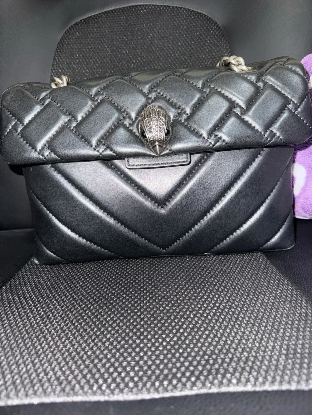 Kurt Geiger Black Quilted Leather Shoulder/Crossbody Bag with Silver Hardware
